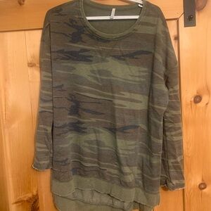 Gently worn, oversized camo print long sleeve